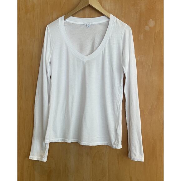 JAMES PERSE White V Neck T Shirt Pima Cotton Size Large (3) - Picture 1 of 4